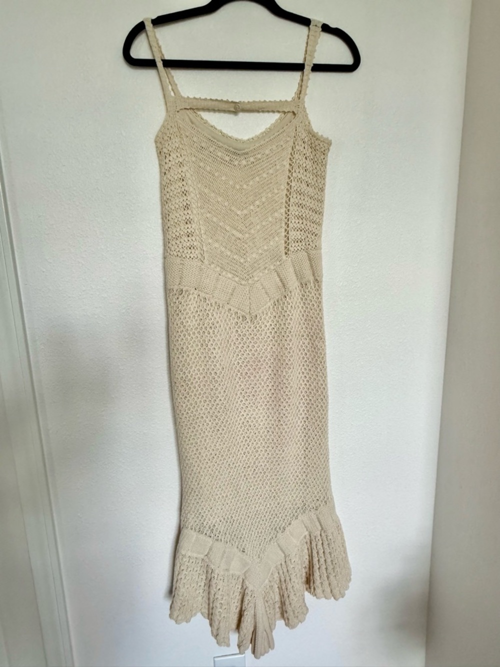 Moda International Crochet Knit Mermaid Hem Midi Dress S Boho Coastal - Picture 11 of 13